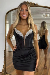 Tight Mini black Homecoming Dress Sequins Straps Mermaid